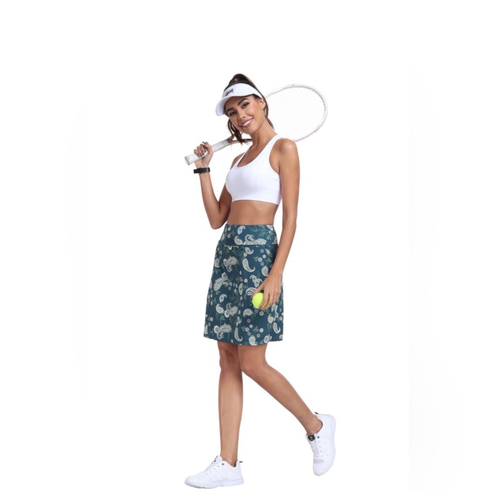 Mofiz XXL‎ Soft Green Multicolor Paisley Print A Line Golf Skort Pockets NWT
